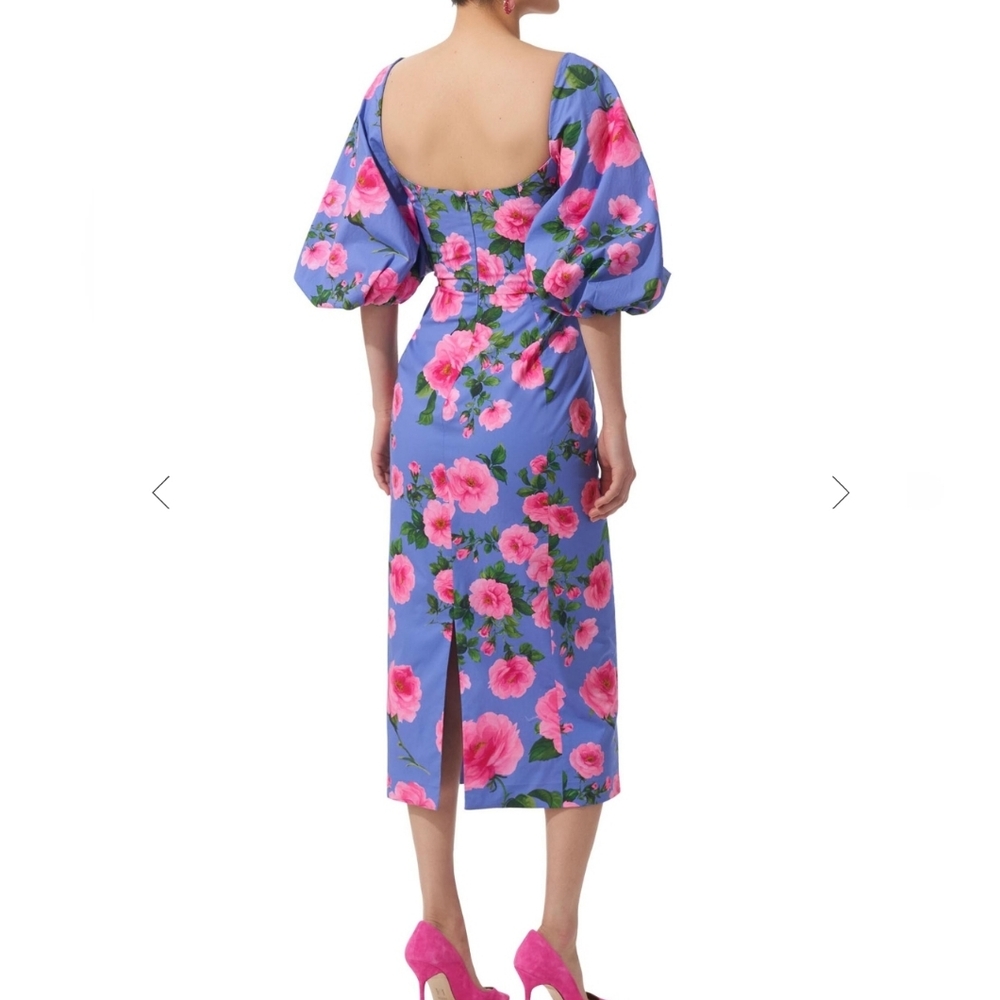 NWT Carolina Herrera Floral Print Ruched Midi Dress (US 12) - Picture 3 of 12